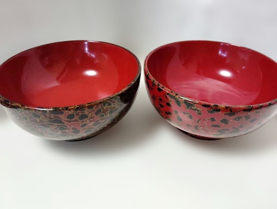 津軽塗　唐塗　呂・赤　夫婦椀