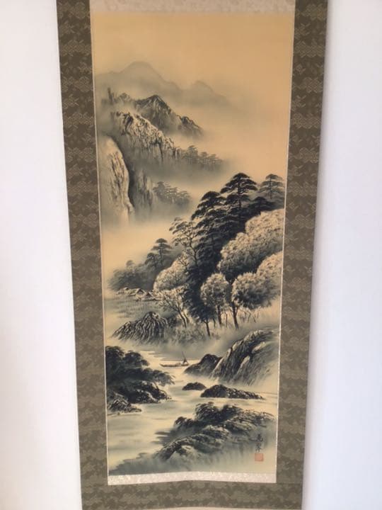 萬翠（小野萬翠）？水墨画　山水画　掛け軸　掛軸　箱なし