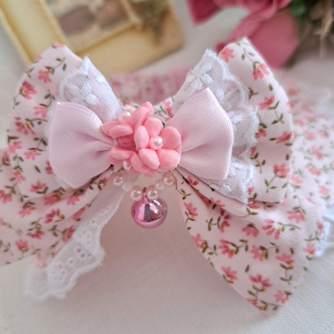 リトルフラワー柄(ピンク)わんちゃん猫ちゃん用襟付首輪