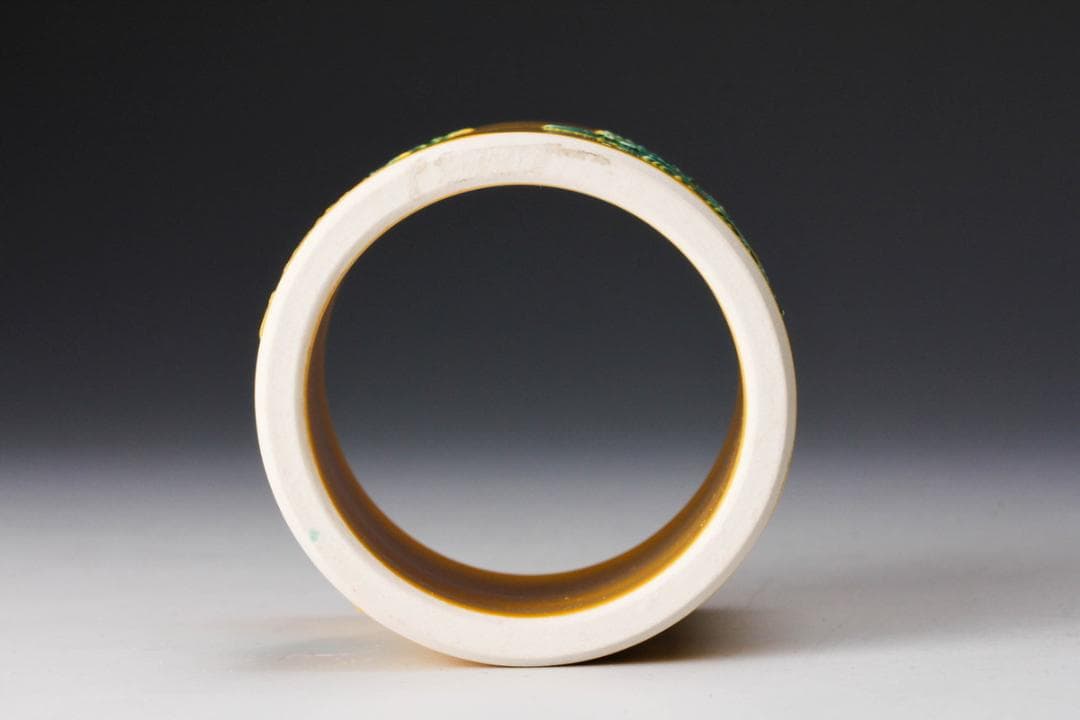 【美品】茶道具・蓋置｜中村翠嵐・黄交趾（根引松）