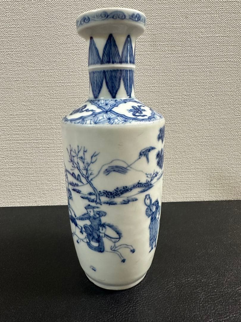 中国骨董　青花人物棒槌瓶　清時代