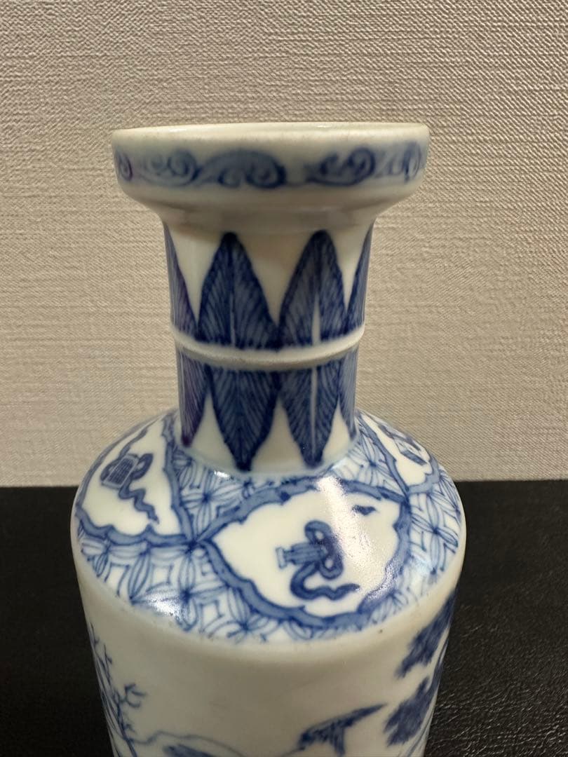 中国骨董　青花人物棒槌瓶　清時代