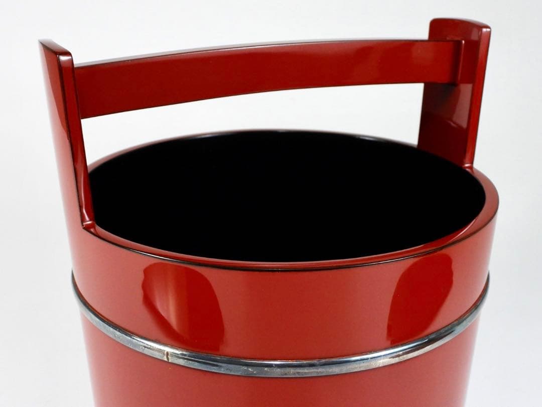 木製　輪島塗　銀輪線　朱漆塗り　手桶水指　共箱　茶道具