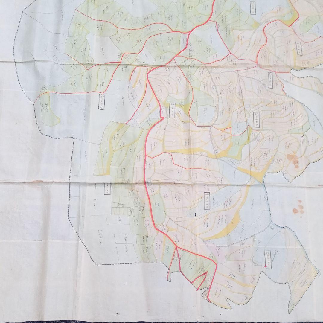 超特大　古地図　明治期　但馬國　七美郡　新屋村　全図　骨董　彩色　肉筆　古文書