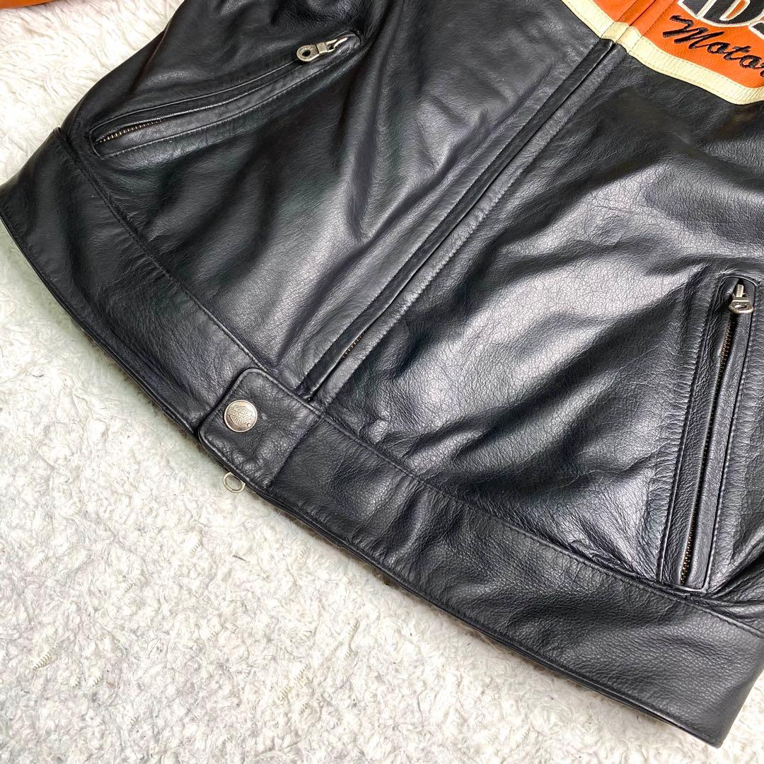 良品✨HARLEY-DAVIDSON ライダース L 本革 ロゴ ライナー 黒