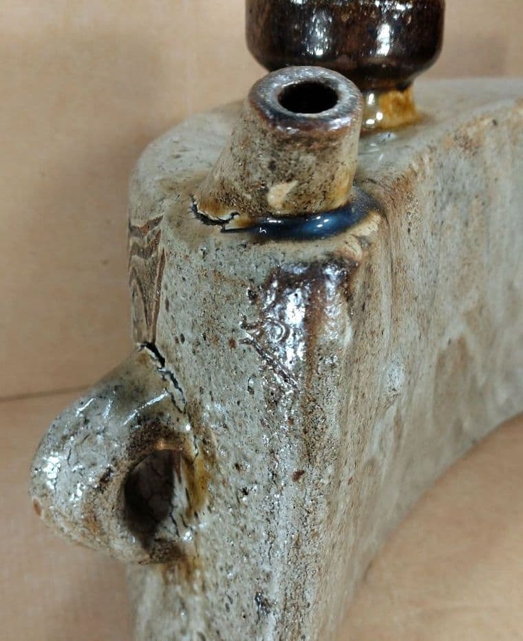 【本物保証】金城次郎 海老魚紋抱瓶 共箱 栞 ｗ28㎝超 壷屋焼 人間国宝 無傷