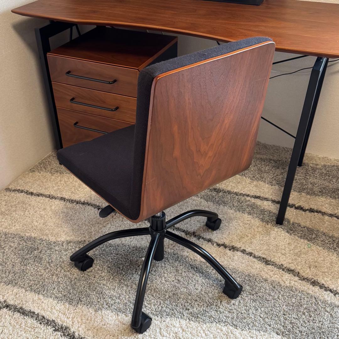 【美品！】パソコンデスク　ウォールナット　サイドワゴン&椅子付き　ワークデスク