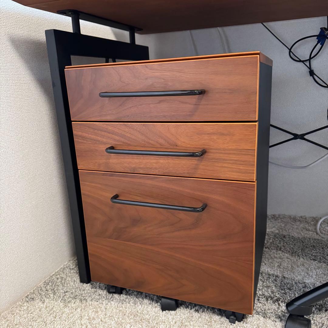 【美品！】パソコンデスク　ウォールナット　サイドワゴン&椅子付き　ワークデスク