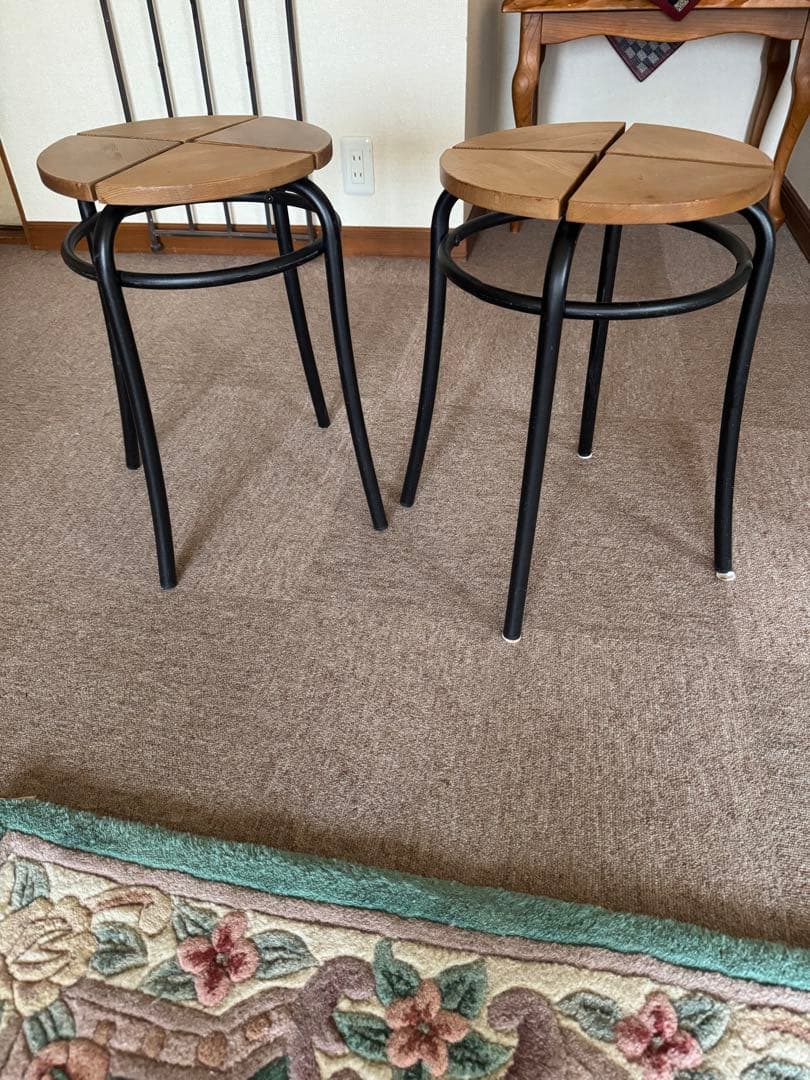 木製円形スツール 4分割デザイン2本￼セット