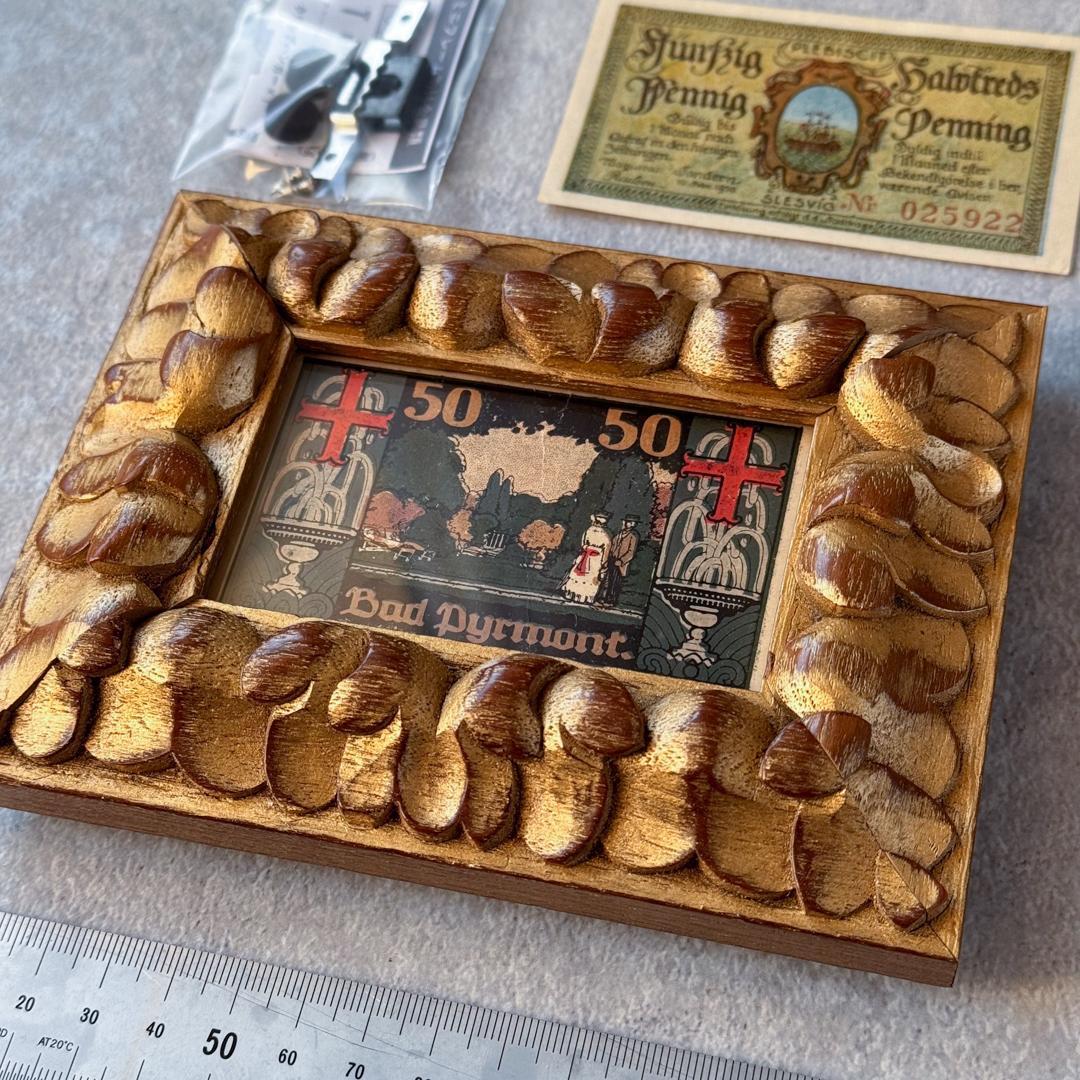 本物保証 アンティーク額装＋希少ノートゲルト5点セット ドイツ