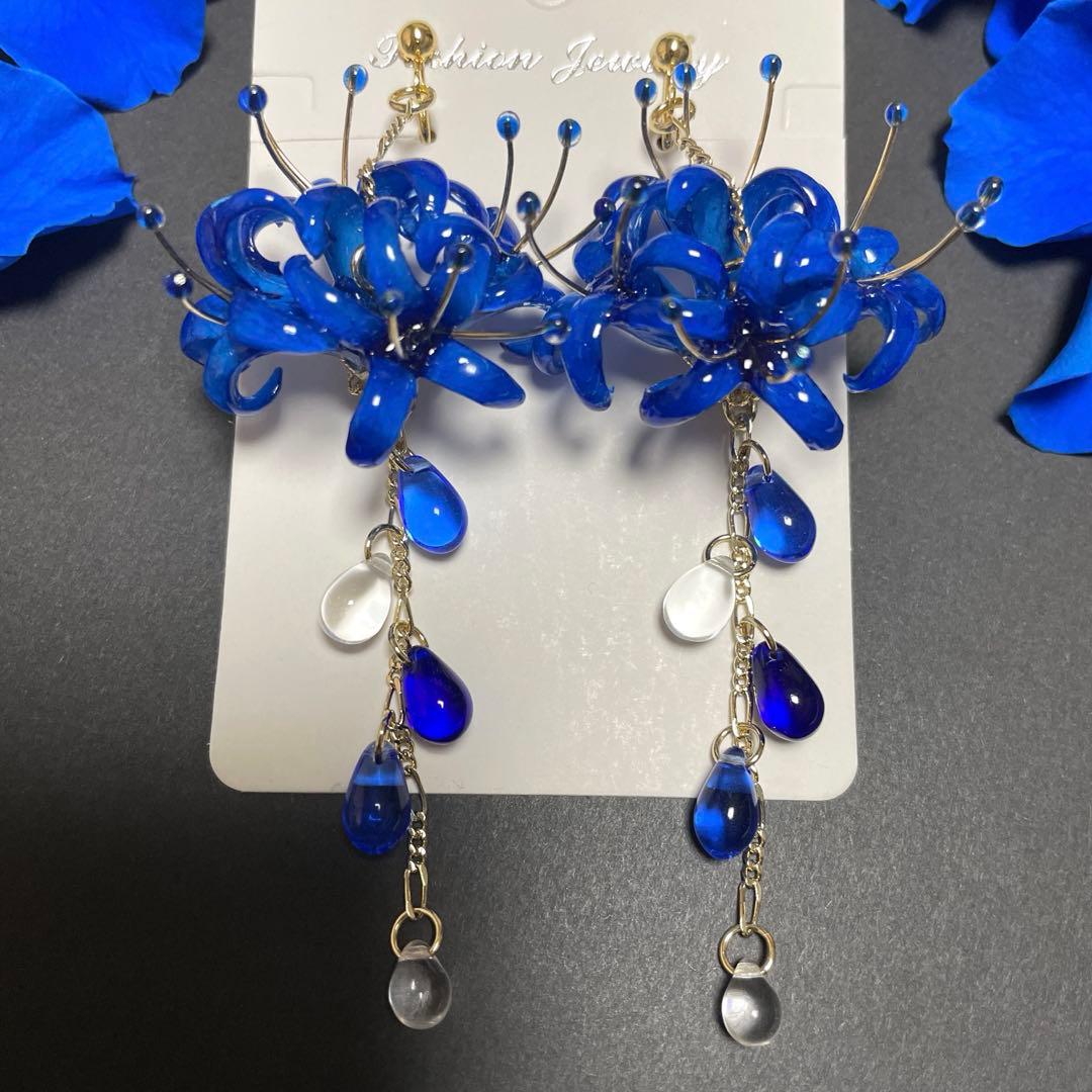 りん5　　イヤリング3点　彼岸花4輪　赤　彼岸花4輪　青　　紫陽花ロング