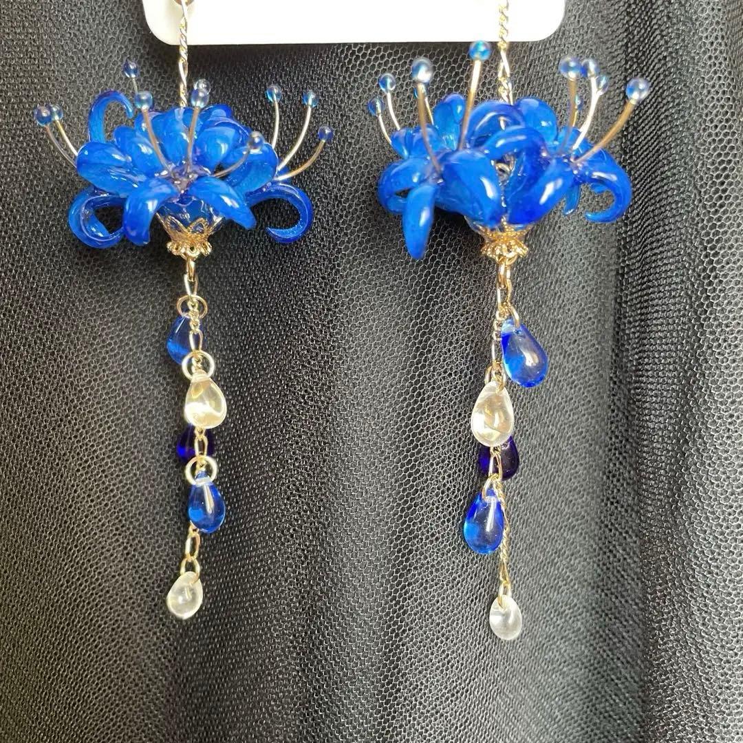 りん5　　イヤリング3点　彼岸花4輪　赤　彼岸花4輪　青　　紫陽花ロング