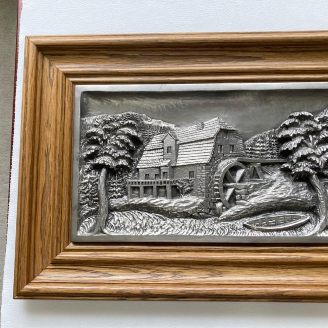 ドイツ 錫 金属 工芸品 彫刻 手作り 額装 レリーフ レトロ ヴィンテージ