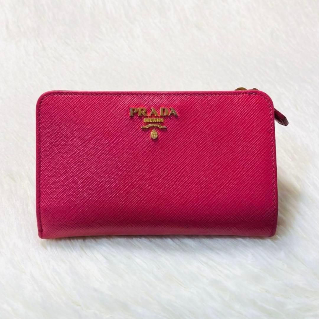 週末大特価美品　PRADA プラダ　二つ折り　財布　コンパクト　ピンク　バイカラ