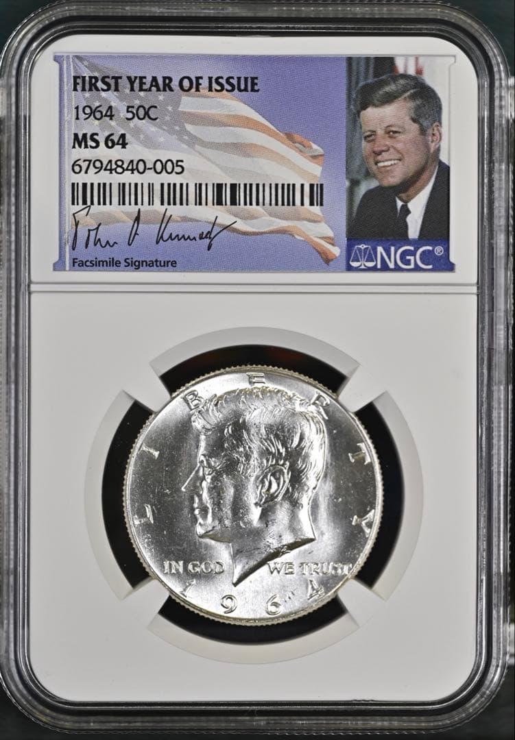 1964年 ケネディ ハーフダラー 銀貨 NGC MS64 FIRST YEAR