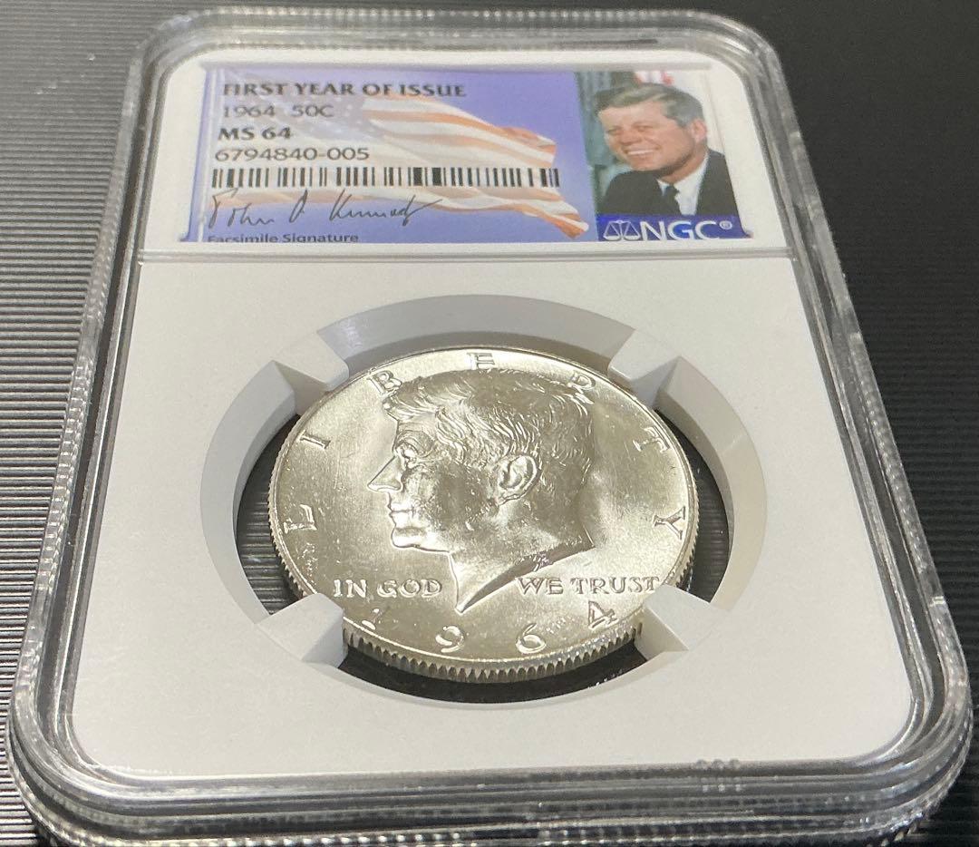 1964年 ケネディ ハーフダラー 銀貨 NGC MS64 FIRST YEAR