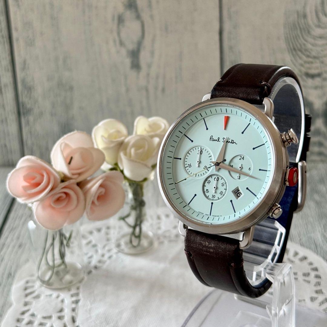 【電池交換済】Paul Smith ポールスミス 腕時計 ライトブルー クロノ