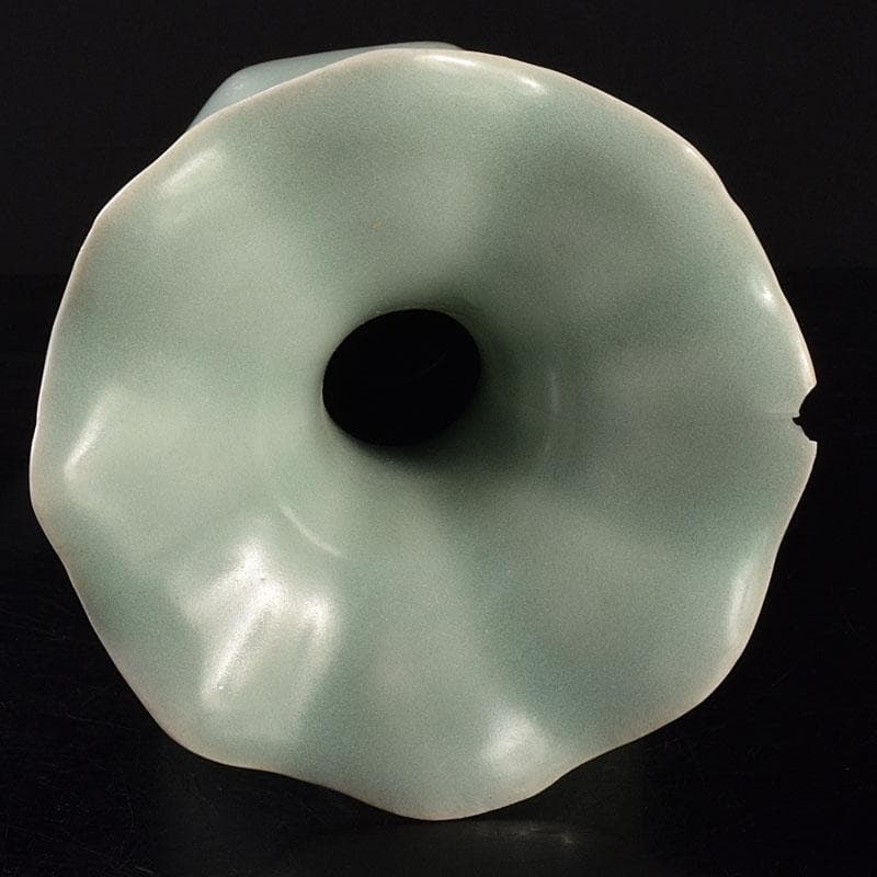 中国　龍泉窯　粉青釉　桔梗口双耳瓶　花入　C　6908