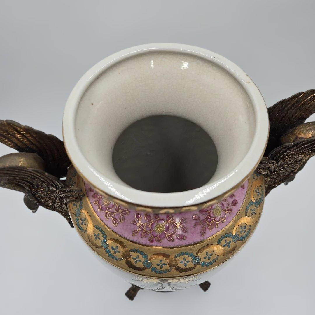 アンティーク 陶器製花瓶 白鳥のハンドル