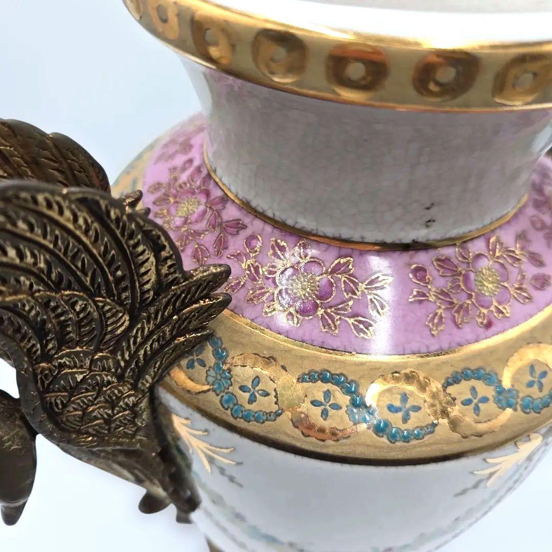 アンティーク 陶器製花瓶 白鳥のハンドル