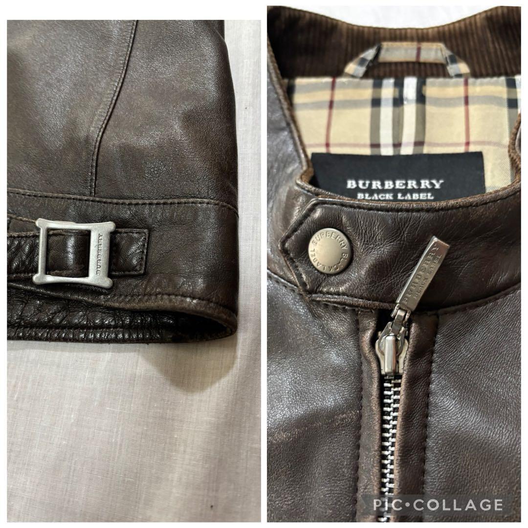 バーバリーブラックレーベル　羊革　シングルライダースジャケット　L 三陽商会