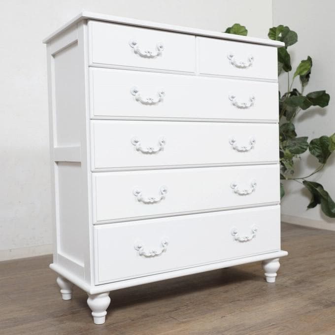 だーふく　白家具　ヨーロピアン調　チェスト　5段7杯　幅80ｃｍ