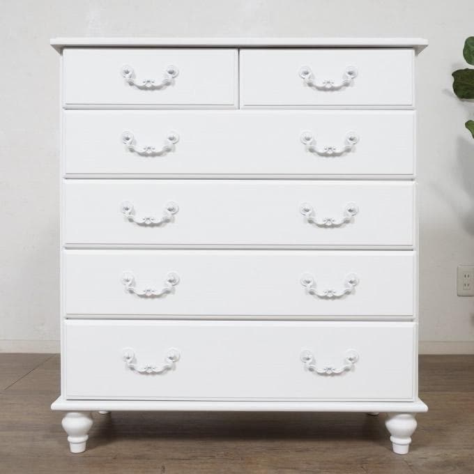 だーふく　白家具　ヨーロピアン調　チェスト　5段7杯　幅80ｃｍ