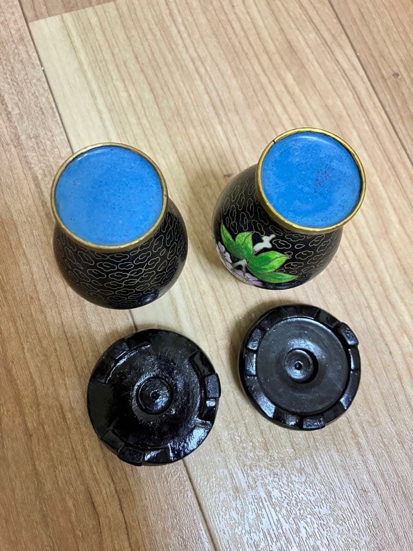 七宝焼　景泰藍　花瓶　2客　時代物　古美術　美術品　骨董品　古物　アンティーク