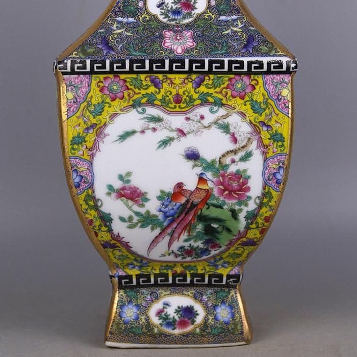 大清雍正琺瑯彩花鳥紋四方瓶 景徳鎮 陶磁器 装飾品 現代工芸品 美術品 置物