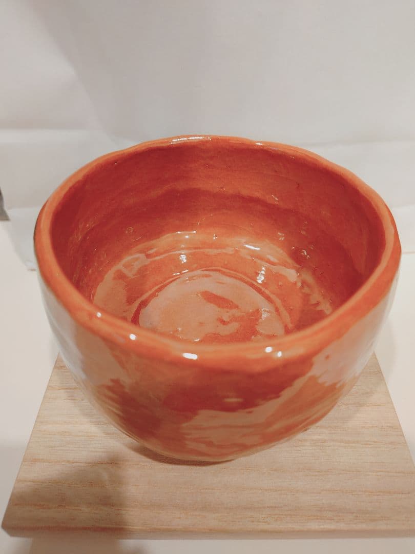 赤茶碗 月影 木製箱付き　楽焼