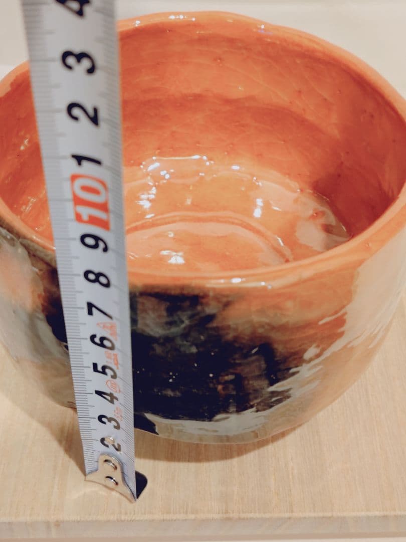 赤茶碗 月影 木製箱付き　楽焼