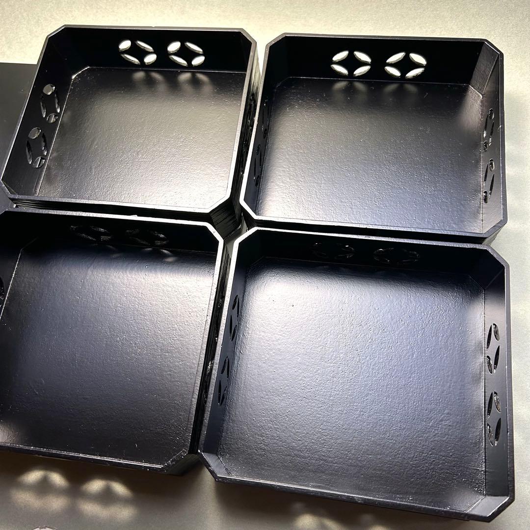 縁高　五段　『一閑塗　七宝四方透かし』　漆器　重箱　菓子器　茶道具　茶道　工芸品