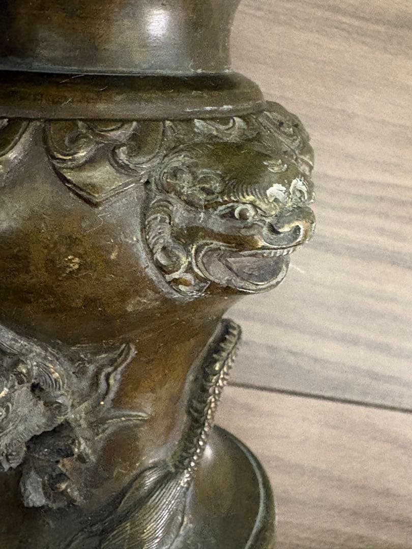 ▽ 錆物師 『鍋長』作江戸時代 龍雕刻 宣德銅製 古董