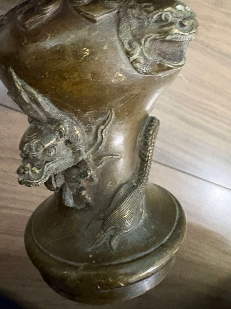 ▽ 錆物師 『鍋長』作江戸時代 龍雕刻 宣德銅製 古董