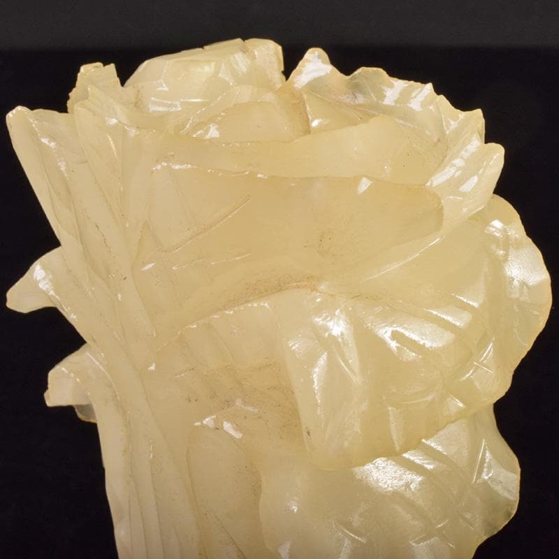 中国　玉石白玉彫刻　白菜　置物　唐木台付　C　R7586