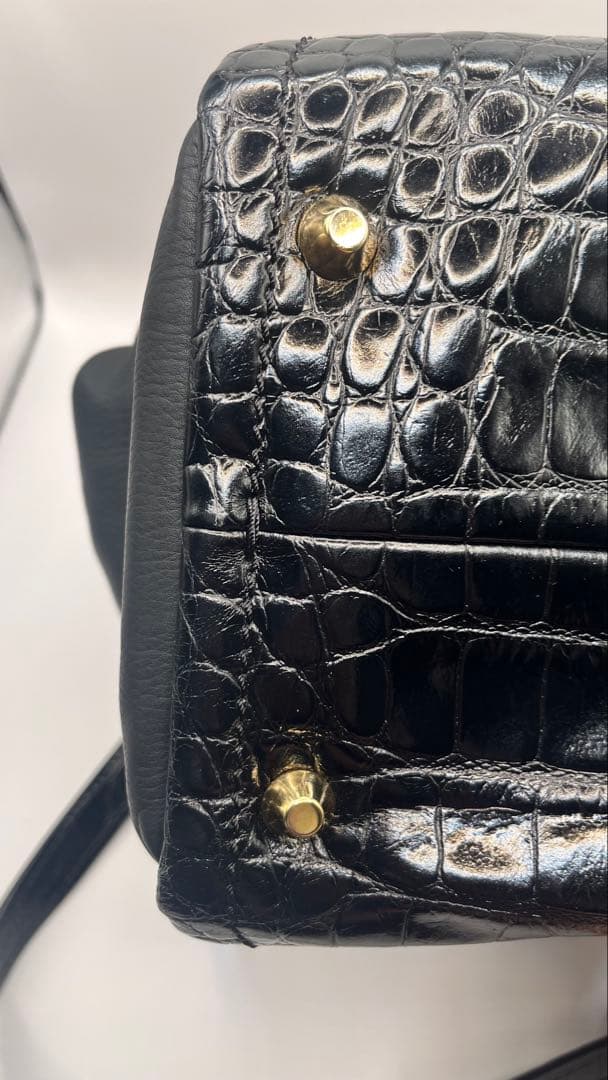 定価25万美品ランバンL 黒 クロコ押型ハンドバックショルダーバック　ブラック