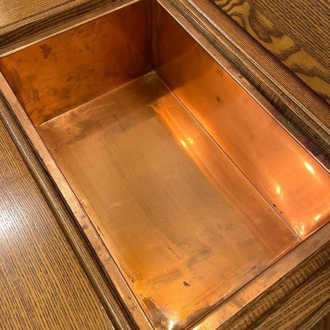 【美品】高級囲炉裏座卓 火鉢テーブル 座卓 銅火入れ付 無垢 レトロモダン