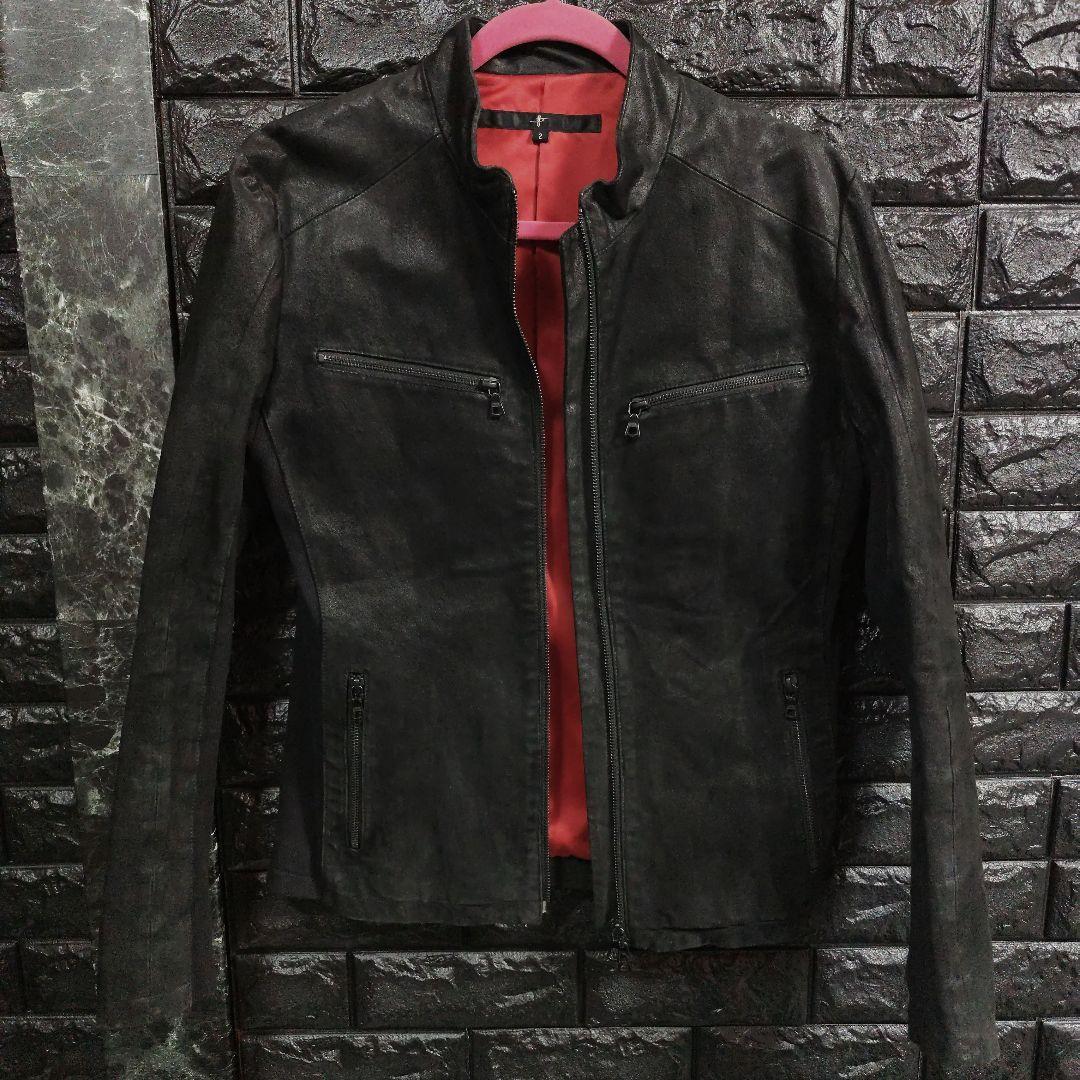 美品　ノーアイディー　黒１色　レザー（豚革）シングルライダースジャケット
