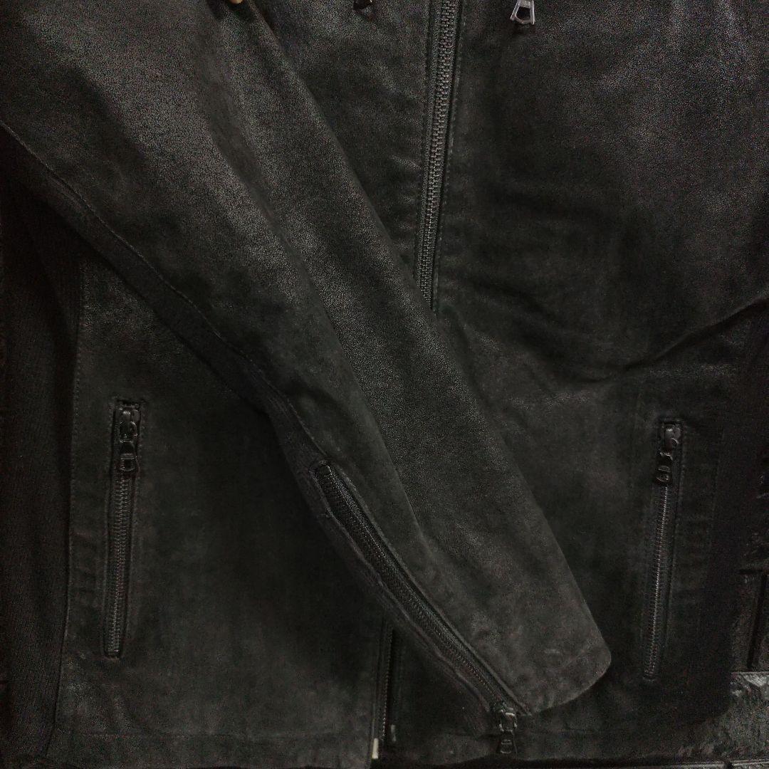 美品　ノーアイディー　黒１色　レザー（豚革）シングルライダースジャケット