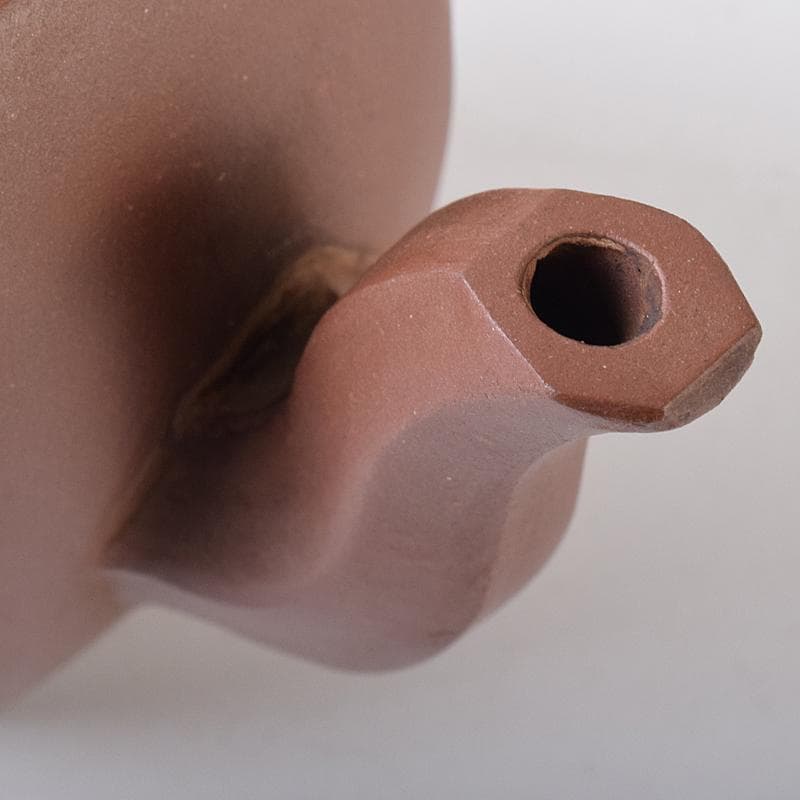 中国　小六方　紫砂　朱泥　漢詩草文　六角急須　茶壷　V　R8293