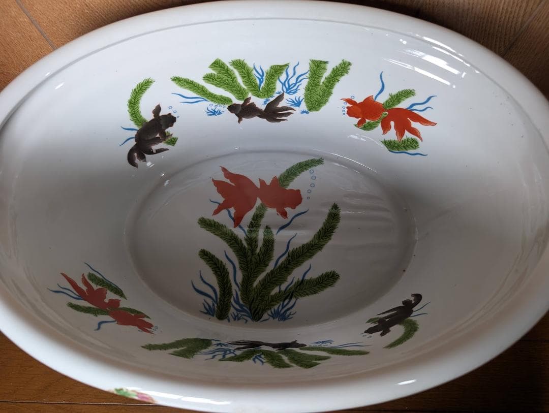 hiro【1点限り】巨大　金魚鉢　楕円　花柄　シノワズリ　金魚柄