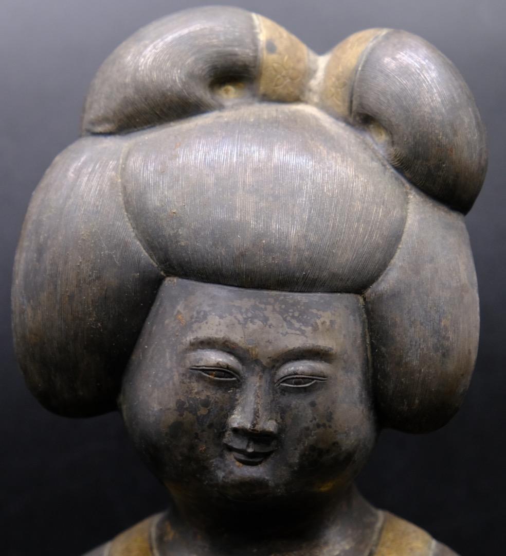 希少　中国美術　唐婦人像　細密象嵌　金属工芸　銀　銅　古玩　総重量2031.8g