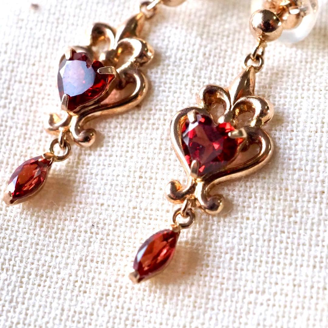 k18｜ガーネットピアス｜ハートシェイプ｜ハート型