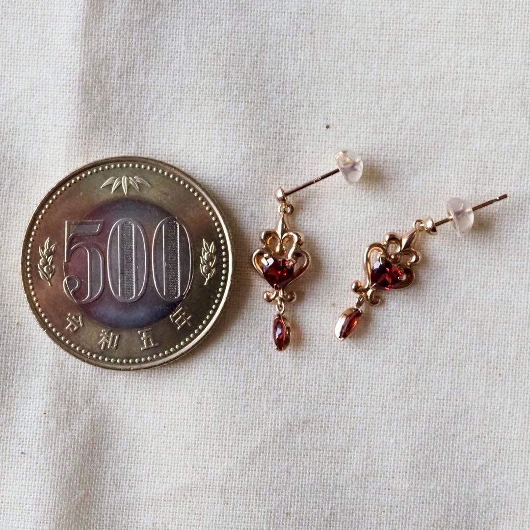 k18｜ガーネットピアス｜ハートシェイプ｜ハート型