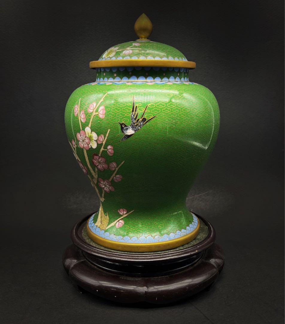 中國美術 景泰 七宝焼 將軍罐 茶葉罐 置物 中人民共和国制造 飾り壺
