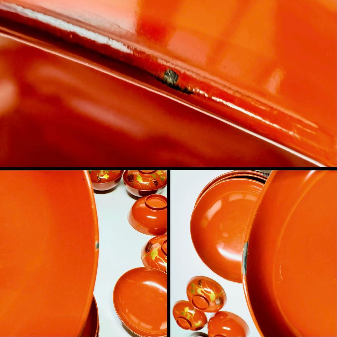 漆器　輪島塗　金蒔絵　鳥花絵　木製　朱　蓋付椀　お煮物椀　吸物椀　10客　骨董品