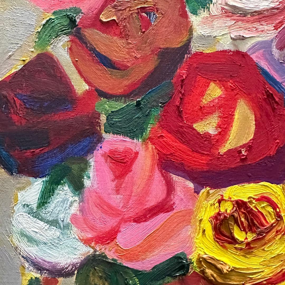 2114様感謝 ‼️村田省蔵「 薔薇 」肉筆油彩F6号署名共シール差函