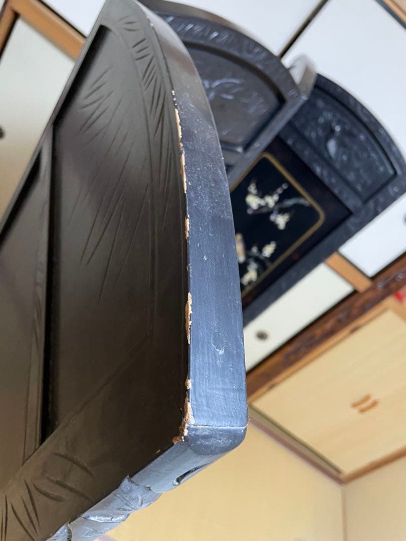 螺鈿細工 四曲屏風 大型 木製 アンティーク 和家具 インテリア