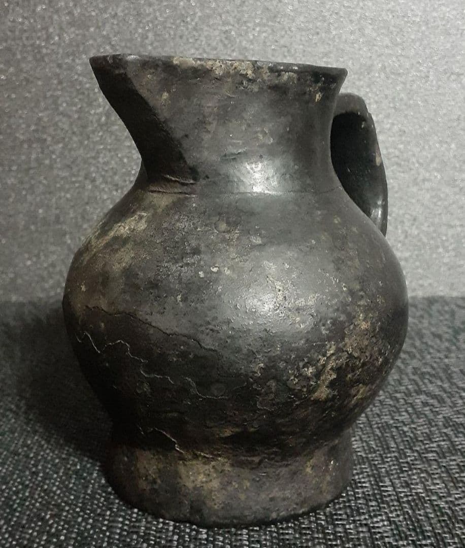 【名品❗】中国古美術　中国古陶磁器【古代中国土器】黒陶　手付　嘴口　水注　酒次