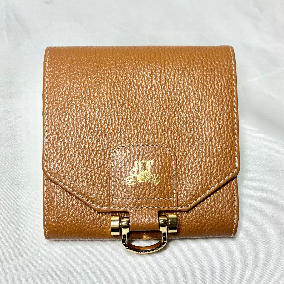 【極美品】 アタオ　rotolo ロトロ 二つ折り財布 シボ革 馬車 キャメル